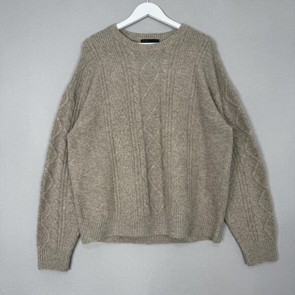 Oak + Fort Cable Knit Crewneck Sweater Mens Large Tan Pullover Neutral Oversized - Picture 1 of 12